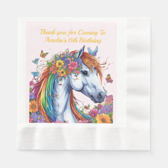 Guardanapo De Papel Cavalo Whimsso Rainbow Floral Equestre Aniversário (Frente)