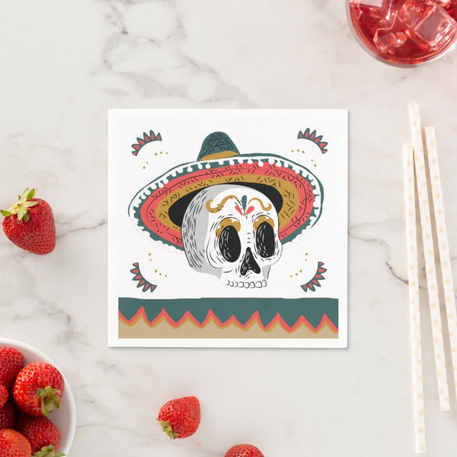 Guardanapo De Papel Caveira de Açúcar com Sombrero de Halloween  (Insitu)