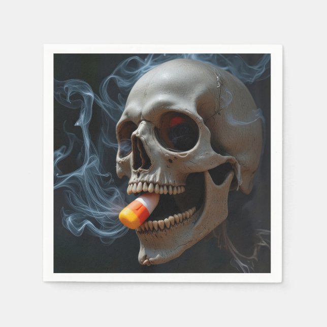 Guardanapo De Papel Caveira de Halloween Mordendo Candy Corn (Frente)