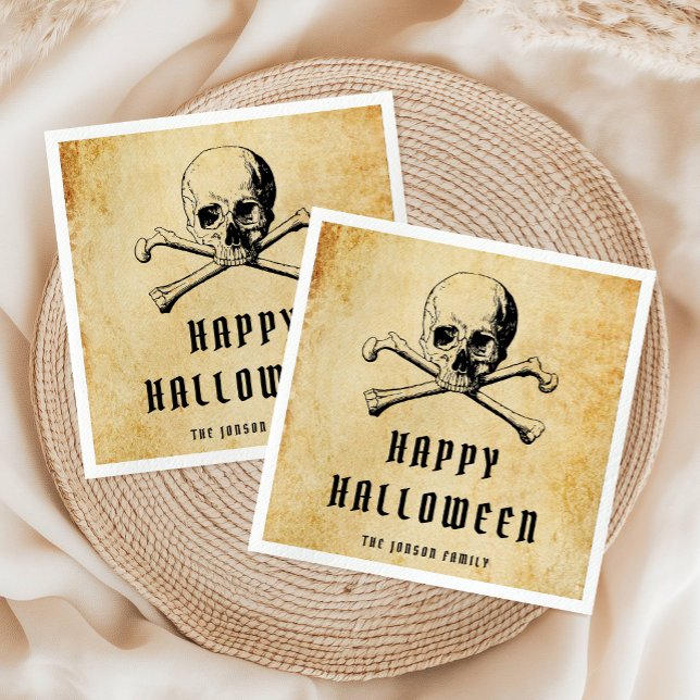 Guardanapo De Papel Caveira de Pirata Vintage & Ossos de Halloween  (Vintage Pirate Skull & Bones Halloween Napkins)