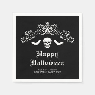 Guardanapo De Papel Caveira e Morcegos Gótico Feliz Halloween Preto