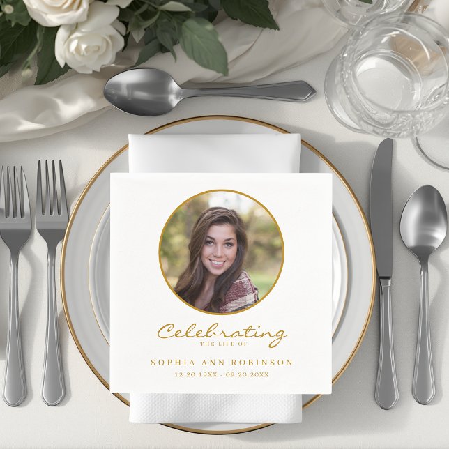 Guardanapo De Papel Celebração da Foto da Vida em Script Dourado Funer (Criador carregado)