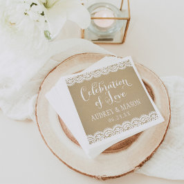 Guardanapo De Papel Celebração de Amor Casamento Kraft Rústico com Ren