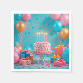 Guardanapo De Papel Celebração de Aniversário com Bolo Iluminado por V