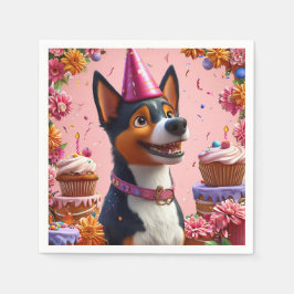 Guardanapo De Papel Celebração de Aniversário Com Cachorro Feliz