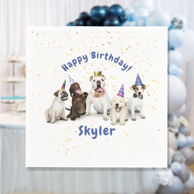 Guardanapo De Papel Celebração de Cães de Pet Birthday | Azul (Criador carregado)