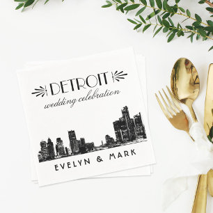 Guardanapo De Papel Celebração de Casamento em Detroit Black Skyline