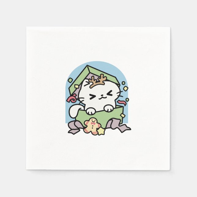 Guardanapo De Papel Celebração de Natal com Gato de Tempo Puro (Frente)