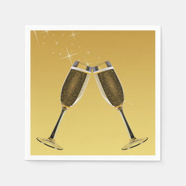 Guardanapo De Papel Celebração de Óculos de Champanhe em Dourado (Frente)