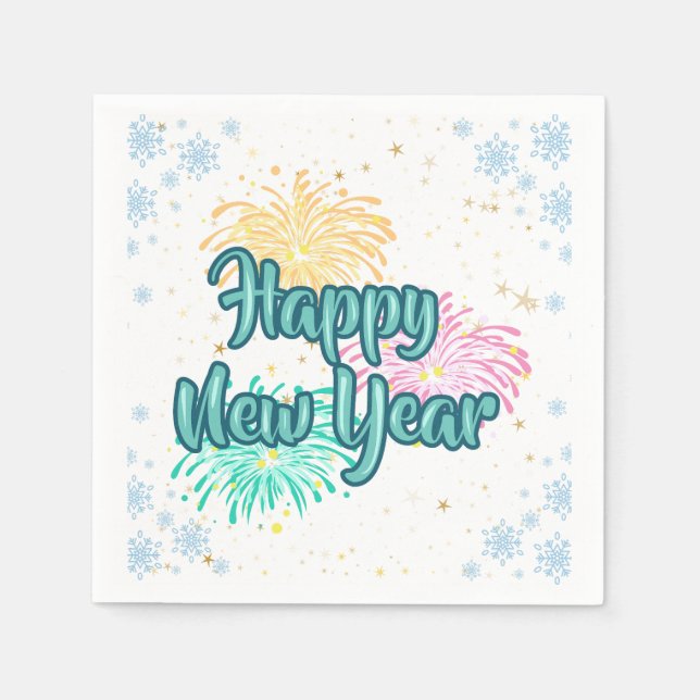 Guardanapo De Papel Celebração de Tipografia Feliz Ano Novo (Frente)