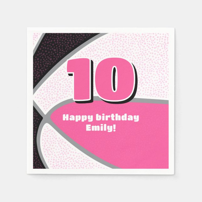 Guardanapo De Papel celebração desportiva de basquetebol preto-rosa (Frente)