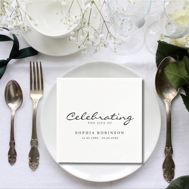 Guardanapo De Papel Celebração do Funeral de Script Elegante da Vida (Criador carregado)