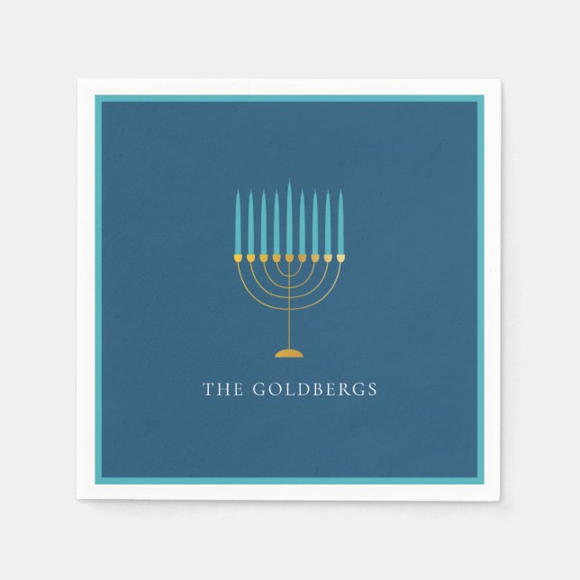 Guardanapo De Papel Celebração Personalizada do Hanukkah com Menorá Az (Frente)