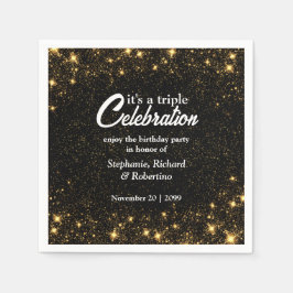 Guardanapo De Papel Celebração Tripla de Aniversário Conjunto Dourado