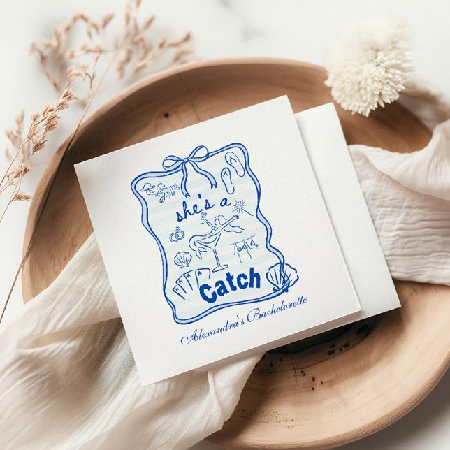 Guardanapo De Papel Celebração Tropical de Solteira com Laço Azul (Criador carregado)