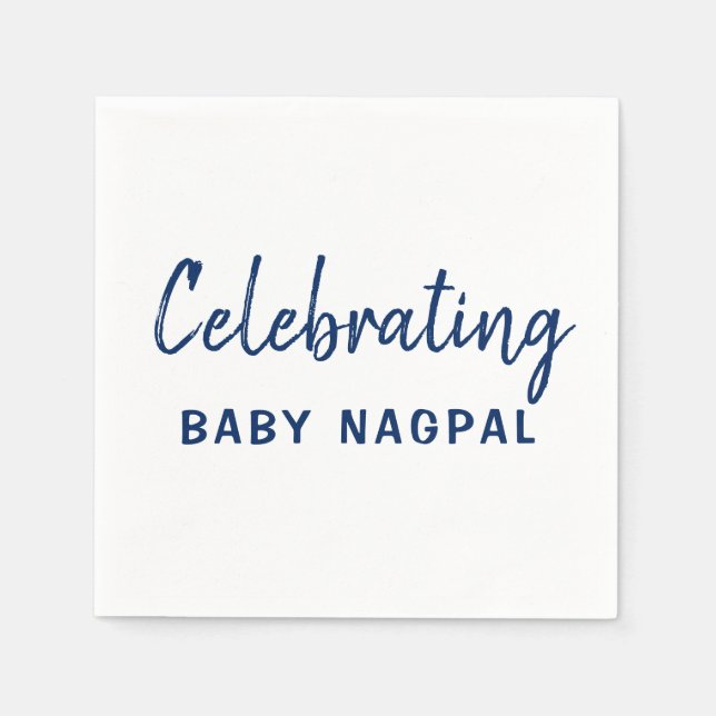 Guardanapo De Papel Celebrando o Marinho de bebê cauda azul e branca (Frente)