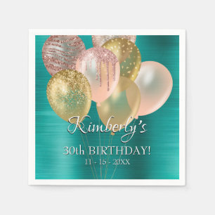 Guardanapo De Papel Celebrar Aniversário, Balões de Idade Data Emerald