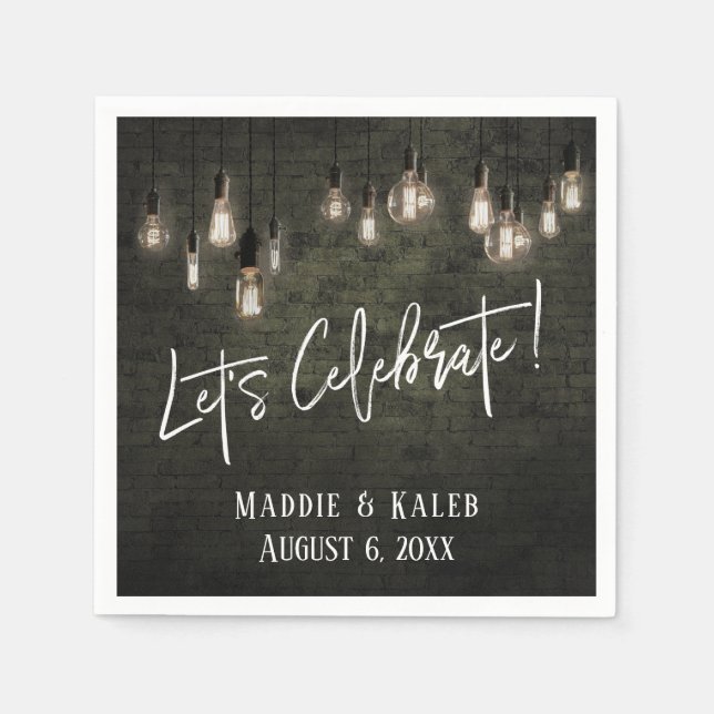 Guardanapo De Papel Celebrar Tijolos Industriais com Luzes Edison (Frente)