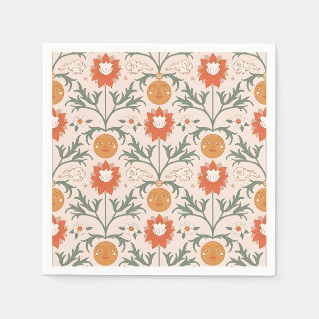 Guardanapo De Papel Celestial Floral Sunburst Seamless Pattern Design (Frente)