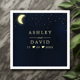Guardanapo De Papel Celestial Lua Stars Midnight Blue Wedding