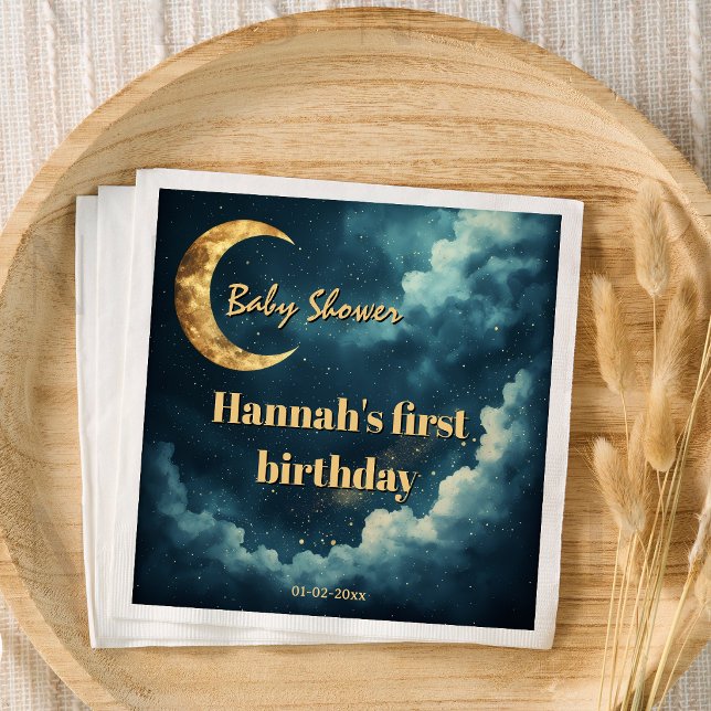 Guardanapo De Papel Celestial Moon and Stars First Birthday Baby Showe (Criador carregado)