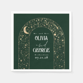 Guardanapo De Papel Celestial Moon Stars Emerald Green Wedding