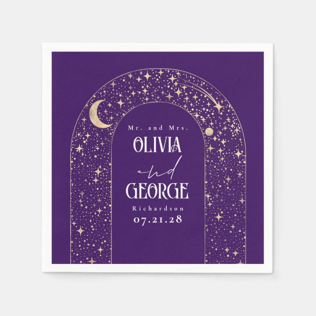 Guardanapo De Papel Celestial Moon Stars Purple Casamento (Frente)