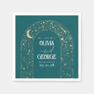 Guardanapo De Papel Celestial Moon Stars Teal Wedding