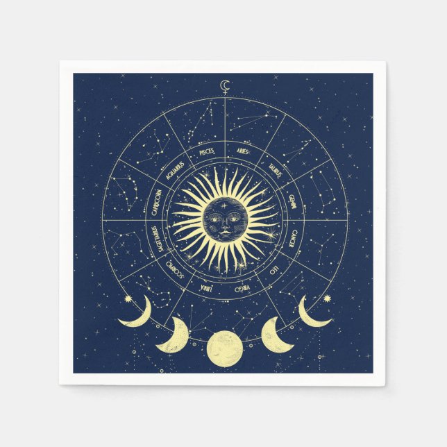 Guardanapo De Papel Celestial Sun Moon Fases Zodiac (Frente)