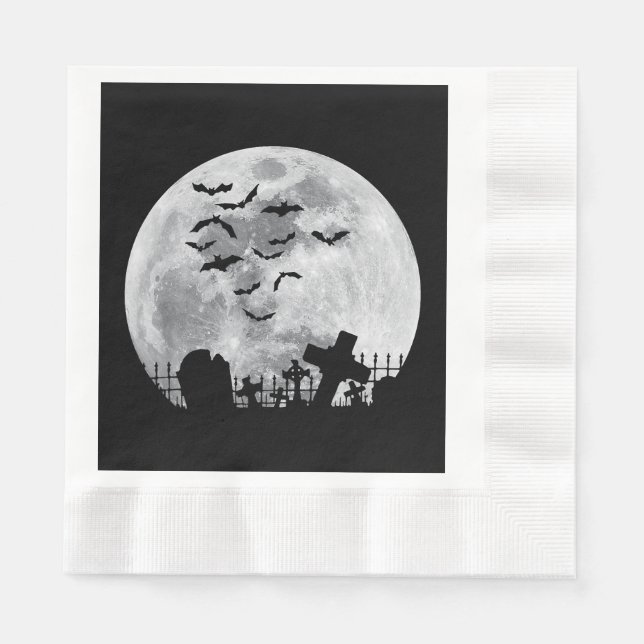 Guardanapo De Papel Cemitério de lua cheia de Halloween Cemitério de c (Frente)