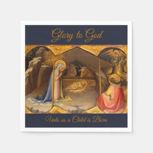 Guardanapo De Papel Cena da Natividade na Dourada Glória a Deus