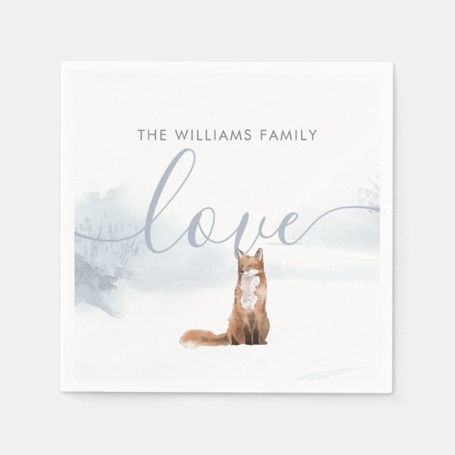 Guardanapo De Papel Cena de Inverno Florestal Raposa Férias (Frente)