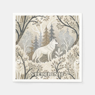 Guardanapo De Papel Cena de inverno Tranquila com Lobos Brancos