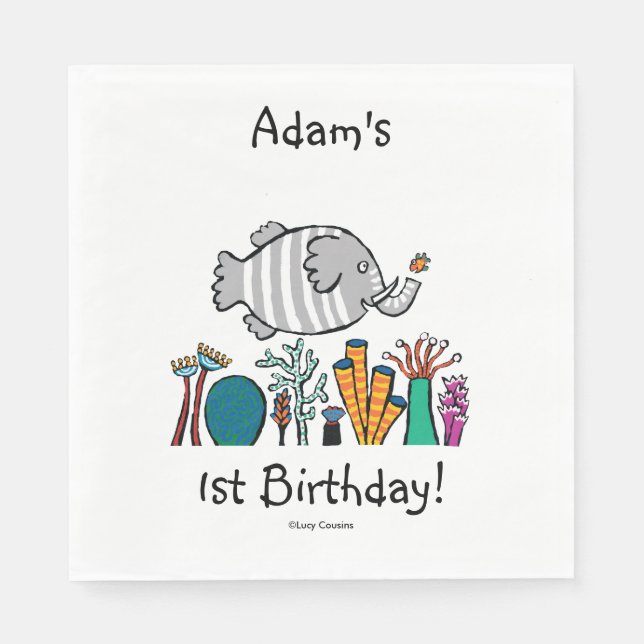 Guardanapo De Papel Cena de Peixes Elefantes-Bonitos com Coral (Frente)