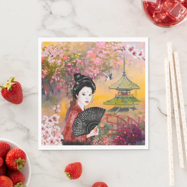 Guardanapo De Papel Cena Japonesa Com Mulher (Insitu)