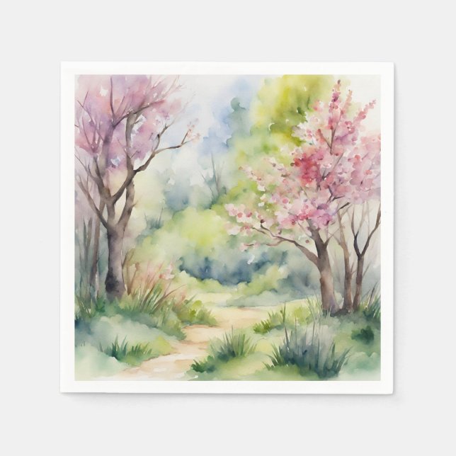 Guardanapo De Papel Cena Natural de Primavera de Aquarela (Frente)