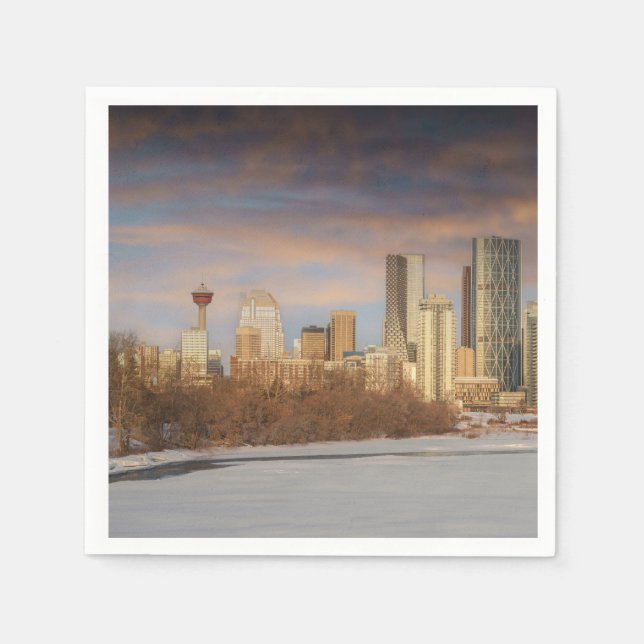 Guardanapo De Papel Cena Solar De Inverno No Calgary Skyline (Frente)