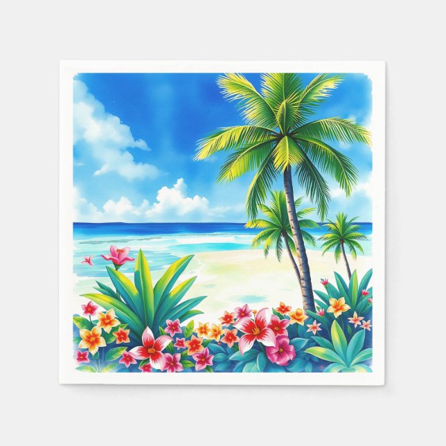 Guardanapo De Papel Cena tropical vibrante com palmeiras (Frente)
