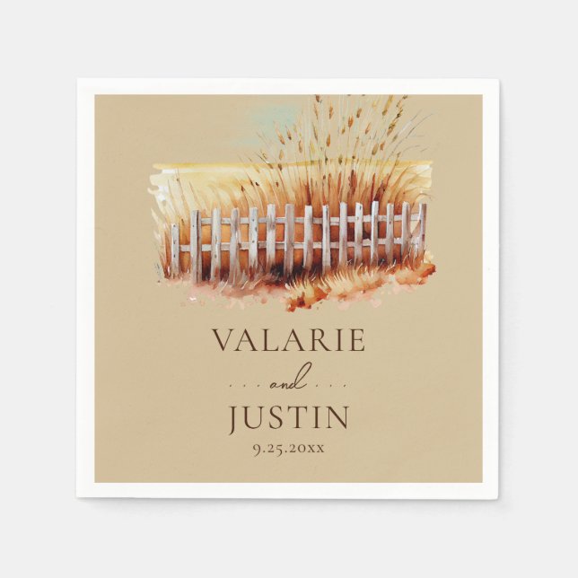 Guardanapo De Papel Cerca de Campo de Trigo Aquoso Casamento Napkins (Frente)