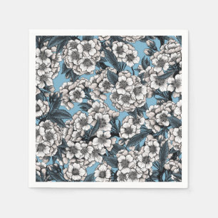 Guardanapo De Papel Cereja floresce em branco e azul