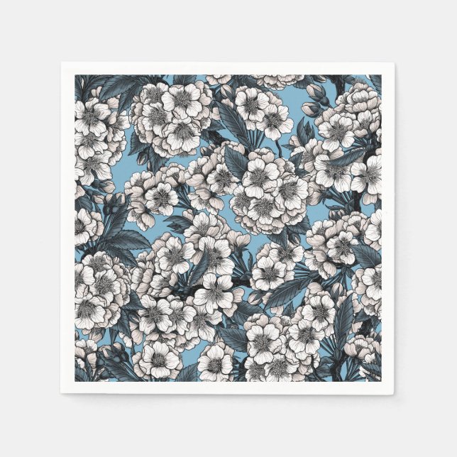 Guardanapo De Papel Cereja floresce em branco e azul (Frente)