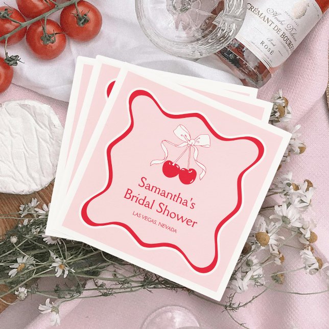 Guardanapo De Papel Cereja no Topo do Bolo Chá de Noiva (Criador carregado)