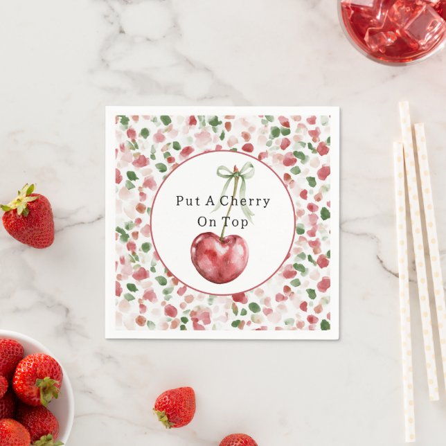 Guardanapo De Papel Cereja Vermelho Maçã Pétalas Verdes (Insitu)