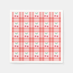 Guardanapo De Papel Cerejas no Padrão de Gingham da Xadrez Vermelha