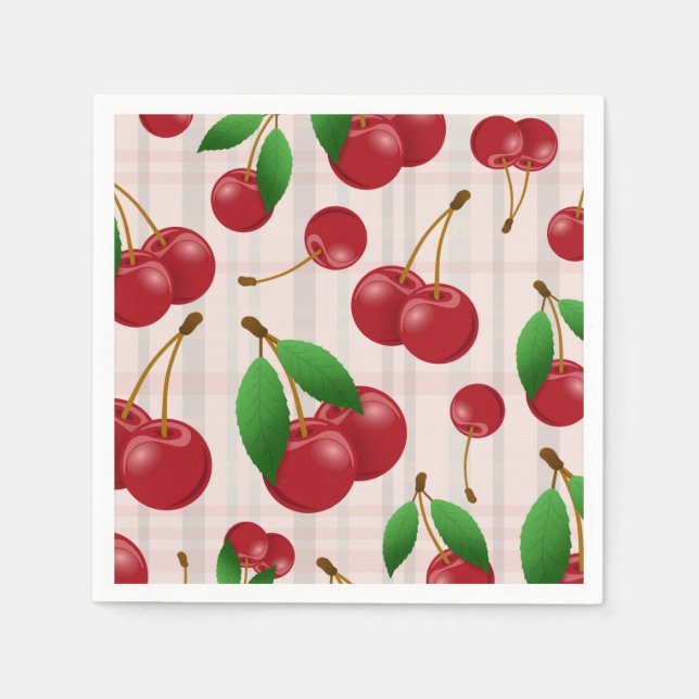 Guardanapo De Papel cerejas vermelhas doces na xadrez pastada (Frente)
