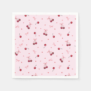 Guardanapo De Papel Cerejas Vermelhas Fofas Corações Laços em Rosa