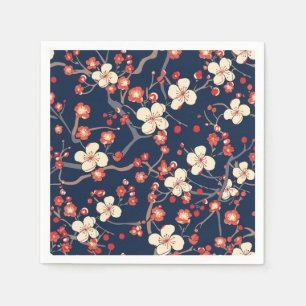 Guardanapo De Papel Cerejeira Floral Japonesa Vermelho Marinho