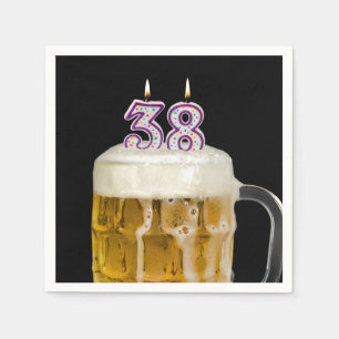Guardanapo De Papel Cerveja de aniversário de 38 anos a preto