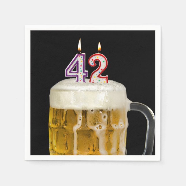 Guardanapo De Papel Cerveja de aniversário de 42 anos a preto (Frente)