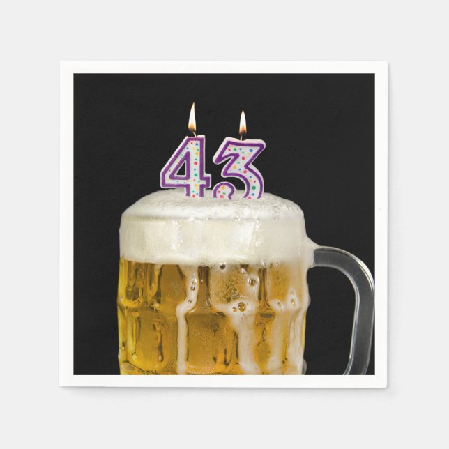 Guardanapo De Papel Cerveja de aniversário de 43 anos em preto (Frente)